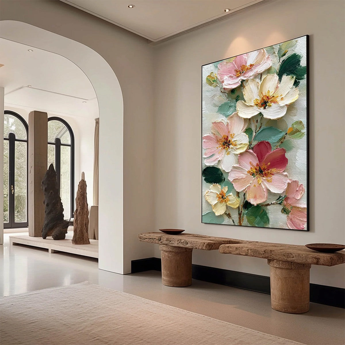 PETAL SERENADE: Vertical Textured Impasto Floral Oil Painting - Image 7