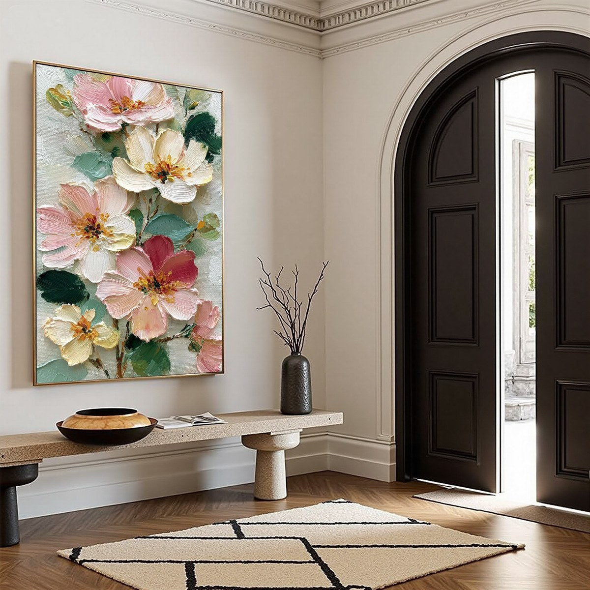 PETAL SERENADE: Vertical Textured Impasto Floral Oil Painting - Image 8
