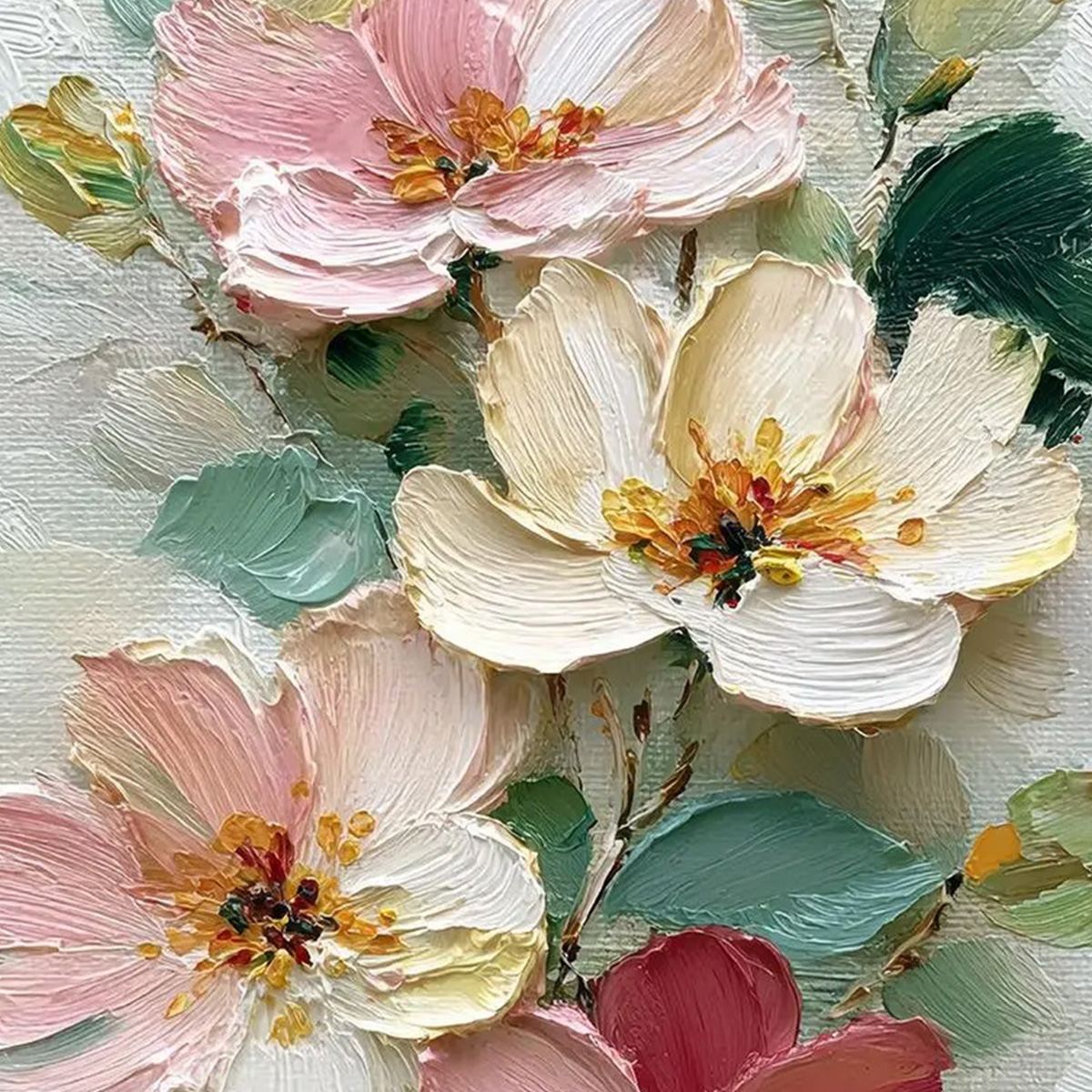 PETAL SERENADE: Vertical Textured Impasto Floral Oil Painting - Image 3