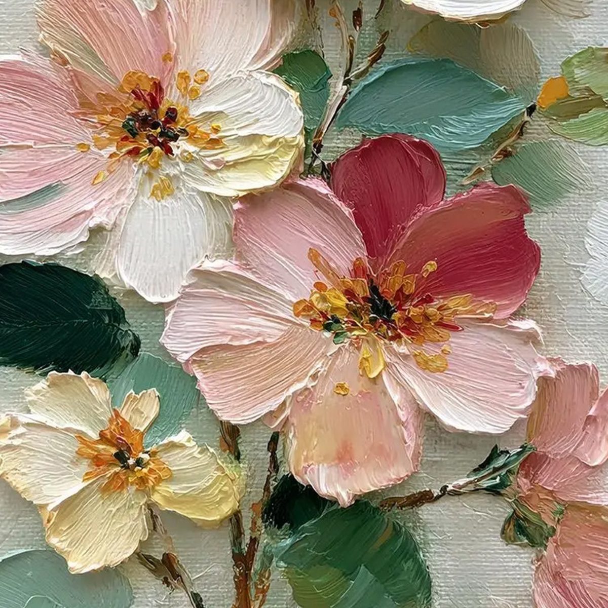 PETAL SERENADE: Vertical Textured Impasto Floral Oil Painting - Image 5