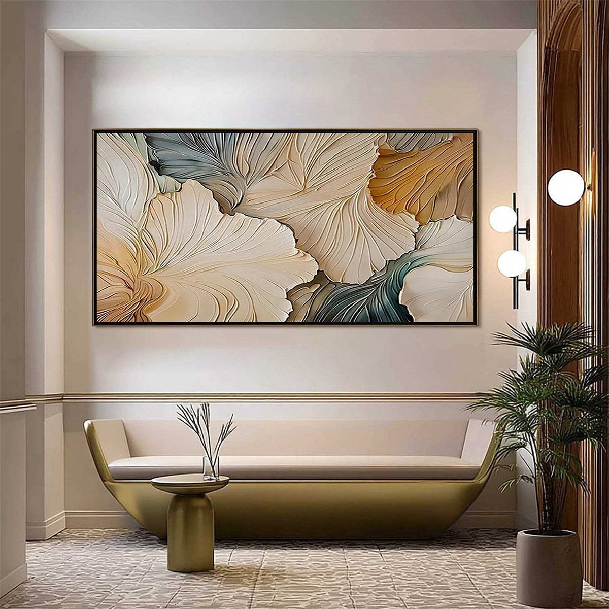 PETAL WHISPERS: Textured Wabi Sabi Abstract Leaf Painting - Image 2