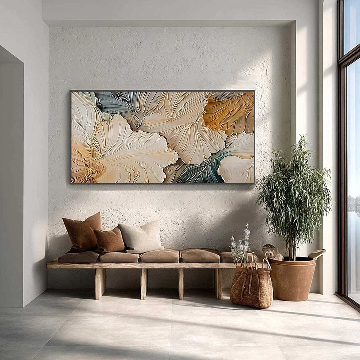 PETAL WHISPERS: Textured Wabi Sabi Abstract Leaf Painting - Image 4