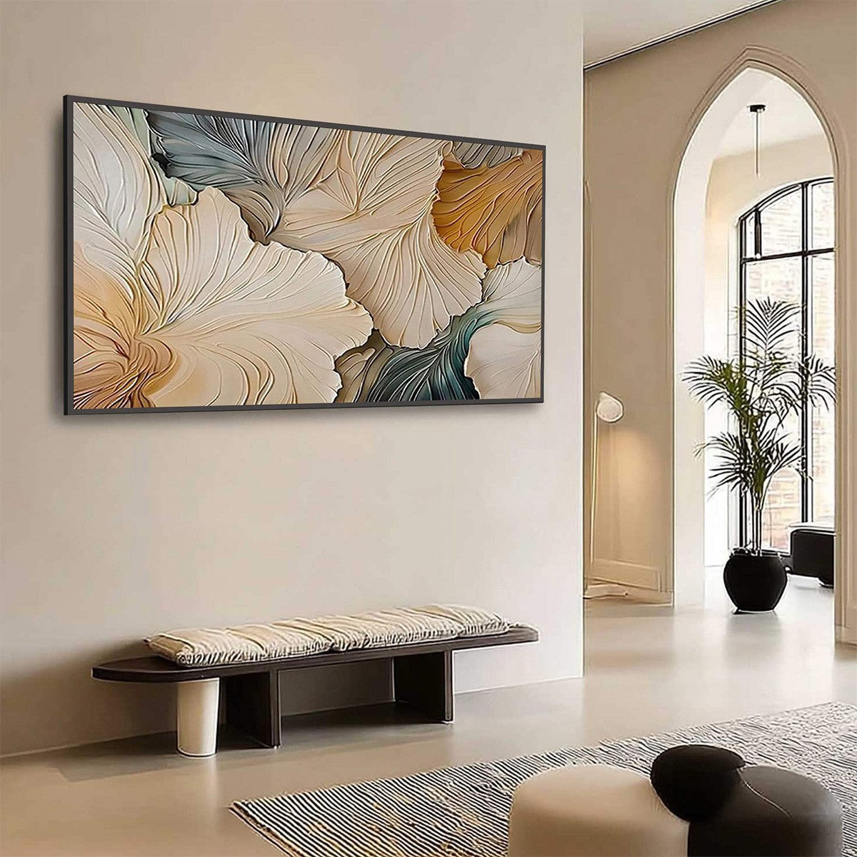 PETAL WHISPERS: Textured Wabi Sabi Abstract Leaf Painting - Image 7