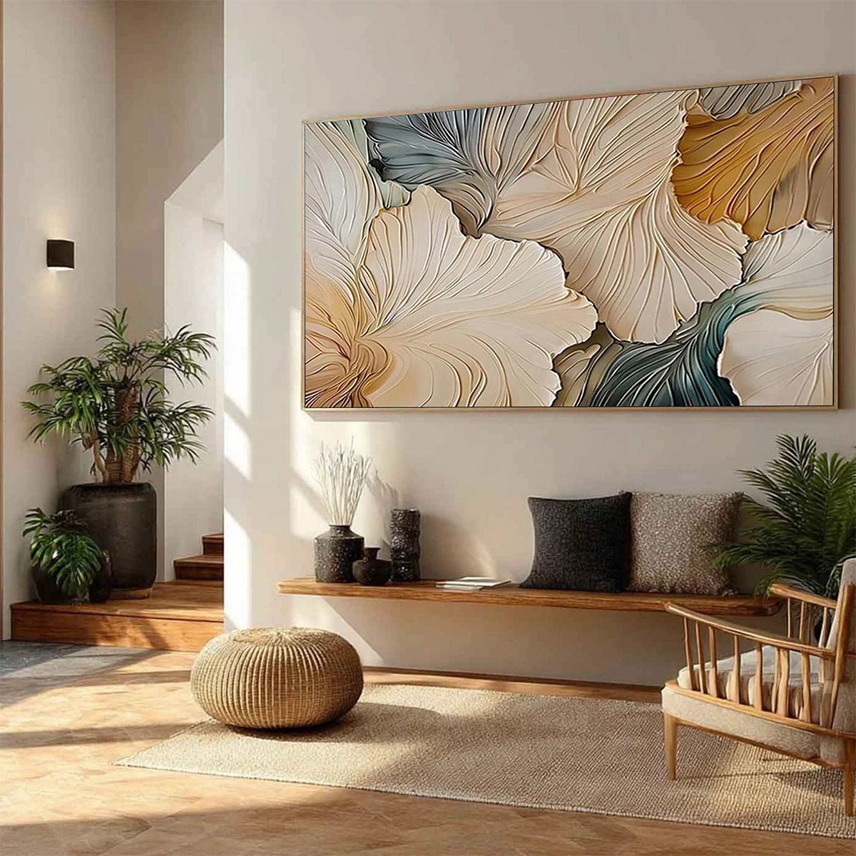PETAL WHISPERS: Textured Wabi Sabi Abstract Leaf Painting - Image 8