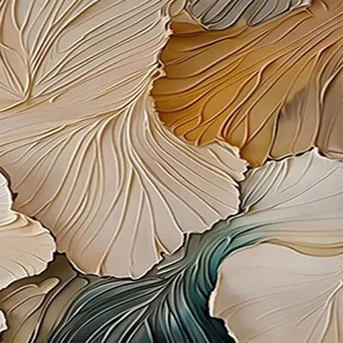 PETAL WHISPERS: Textured Wabi Sabi Abstract Leaf Painting - Image 3