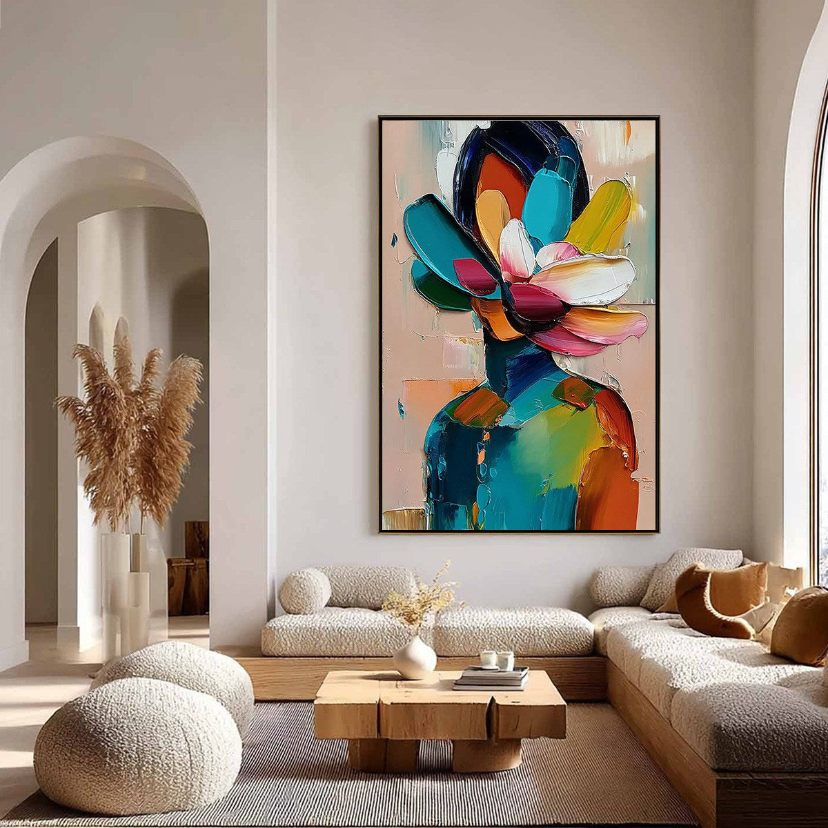 PETALED PERSONA: Colorful Abstract Floral Portrait Impasto Painting - Image 4
