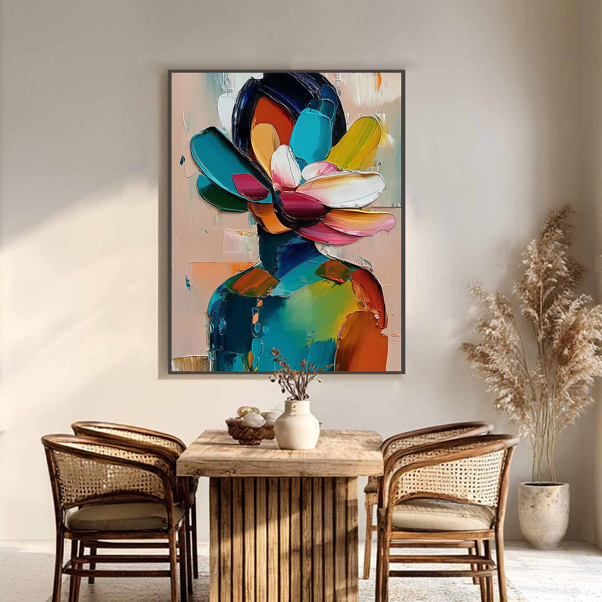 PETALED PERSONA: Colorful Abstract Floral Portrait Impasto Painting - Image 6