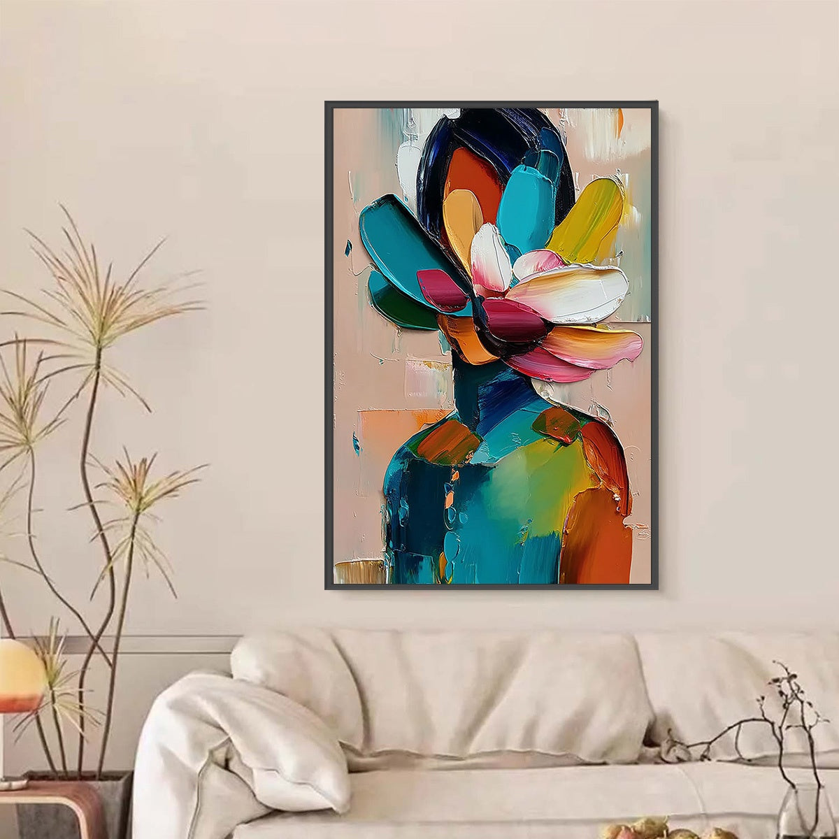 PETALED PERSONA: Colorful Abstract Floral Portrait Impasto Painting - Image 2