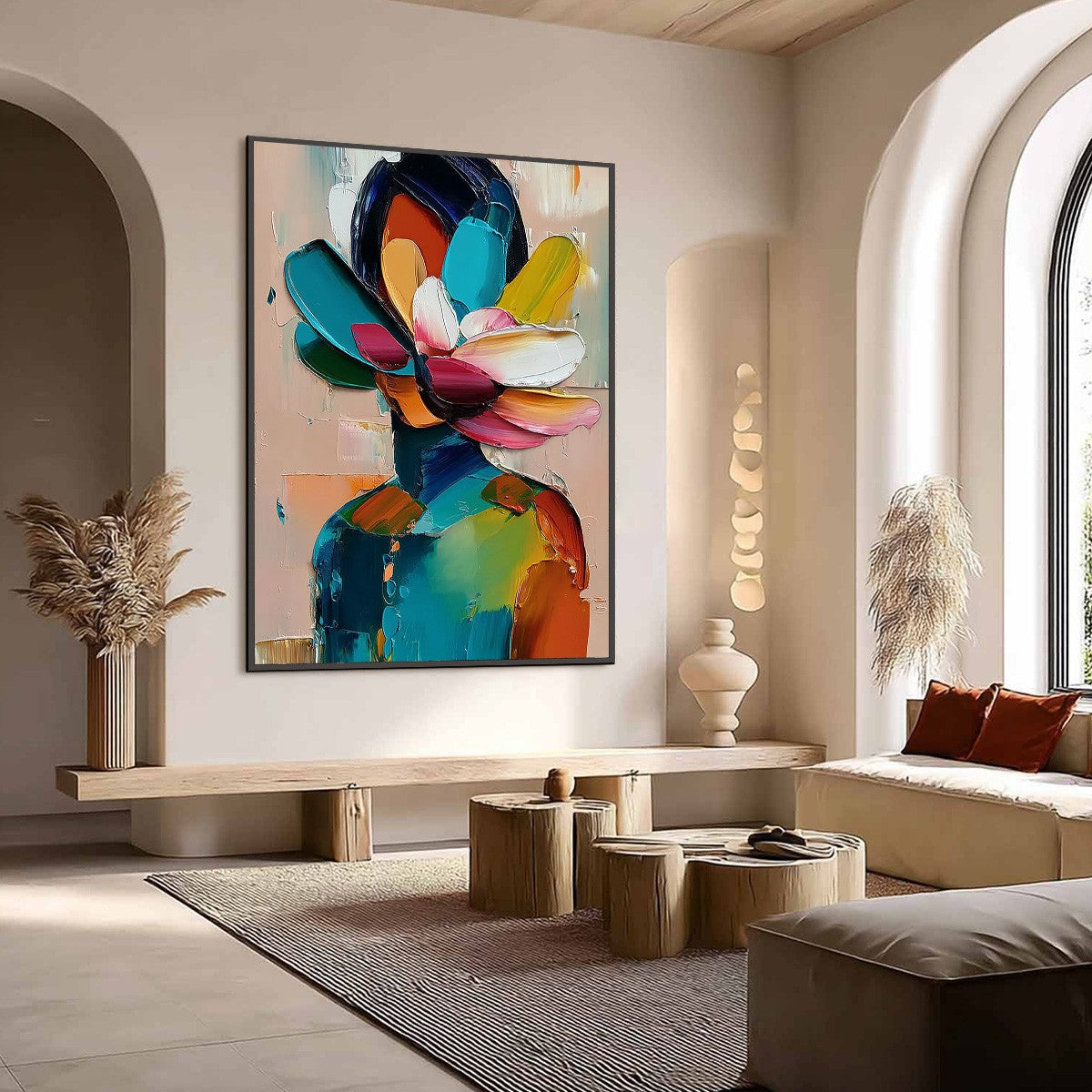 PETALED PERSONA: Colorful Abstract Floral Portrait Impasto Painting - Image 7