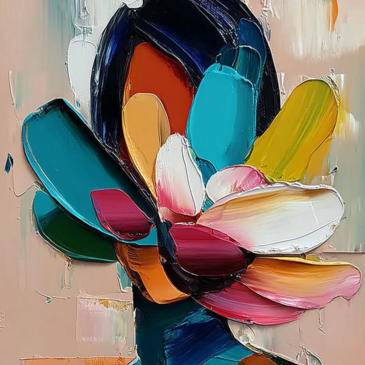 PETALED PERSONA: Colorful Abstract Floral Portrait Impasto Painting - Image 3