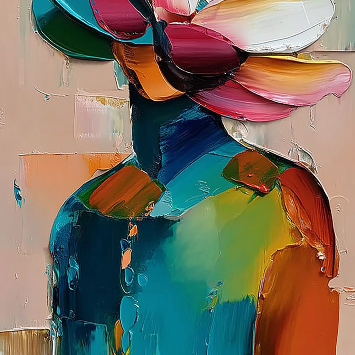 PETALED PERSONA: Colorful Abstract Floral Portrait Impasto Painting - Image 5