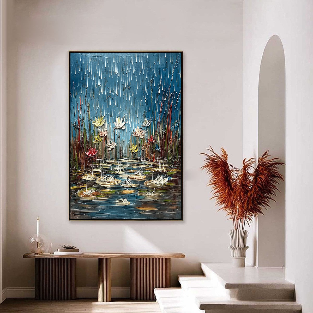 PETRICHOR BLOSSOMS: Textured Impasto Painting of Water Lilies in the Rain - Image 4