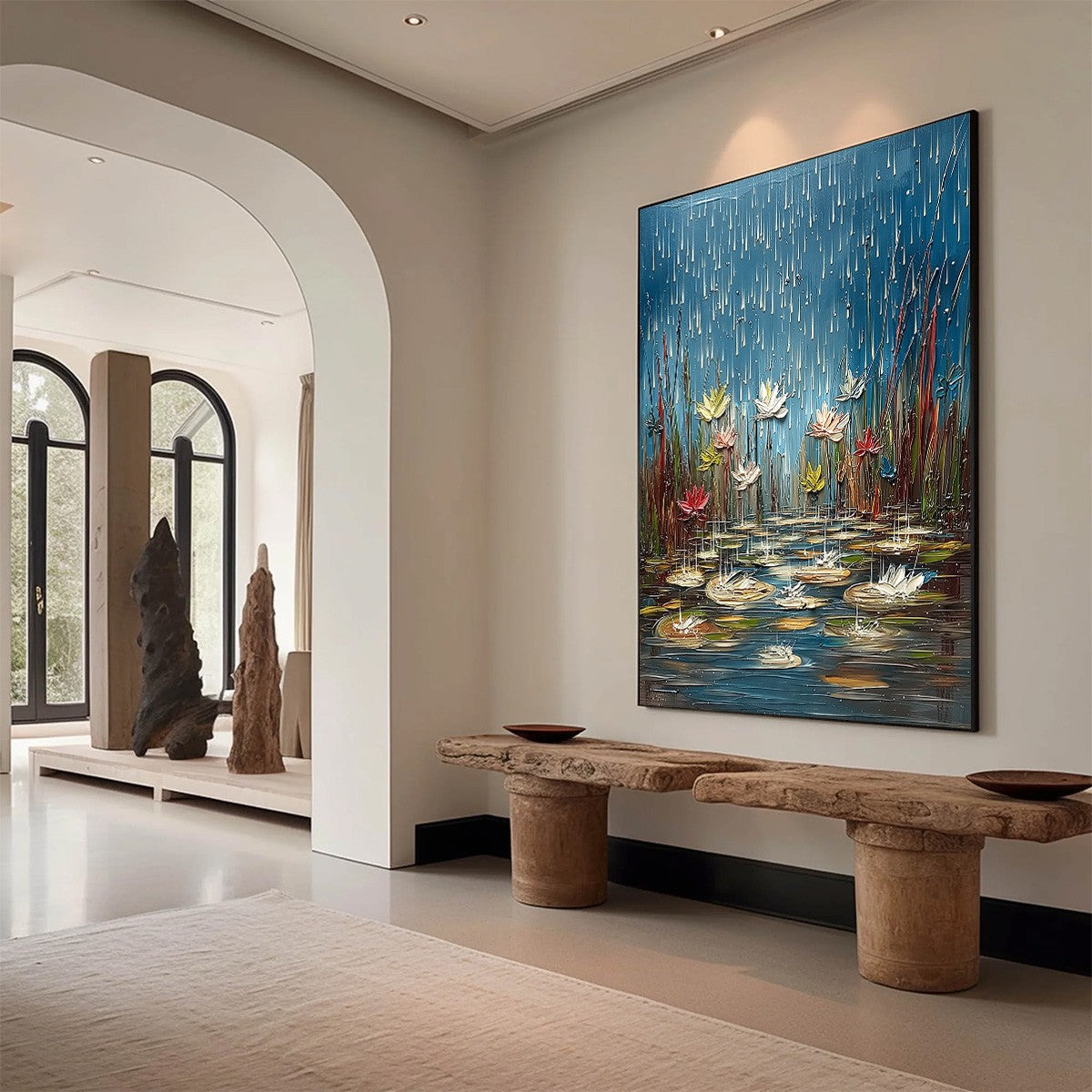 PETRICHOR BLOSSOMS: Textured Impasto Painting of Water Lilies in the Rain - Image 7