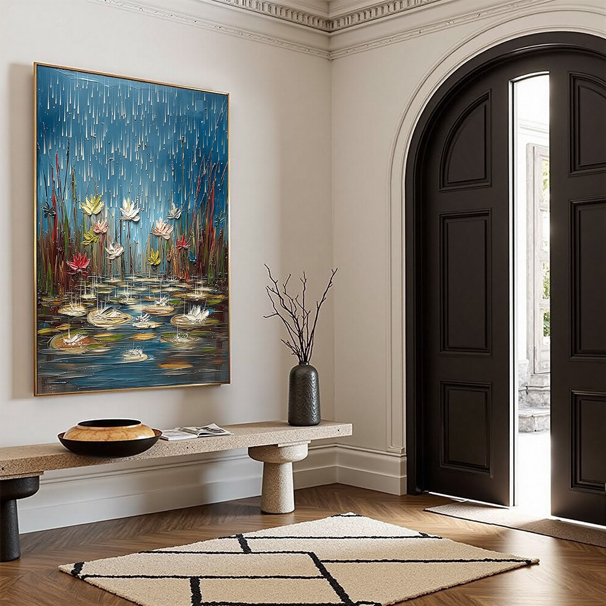 PETRICHOR BLOSSOMS: Textured Impasto Painting of Water Lilies in the Rain - Image 8