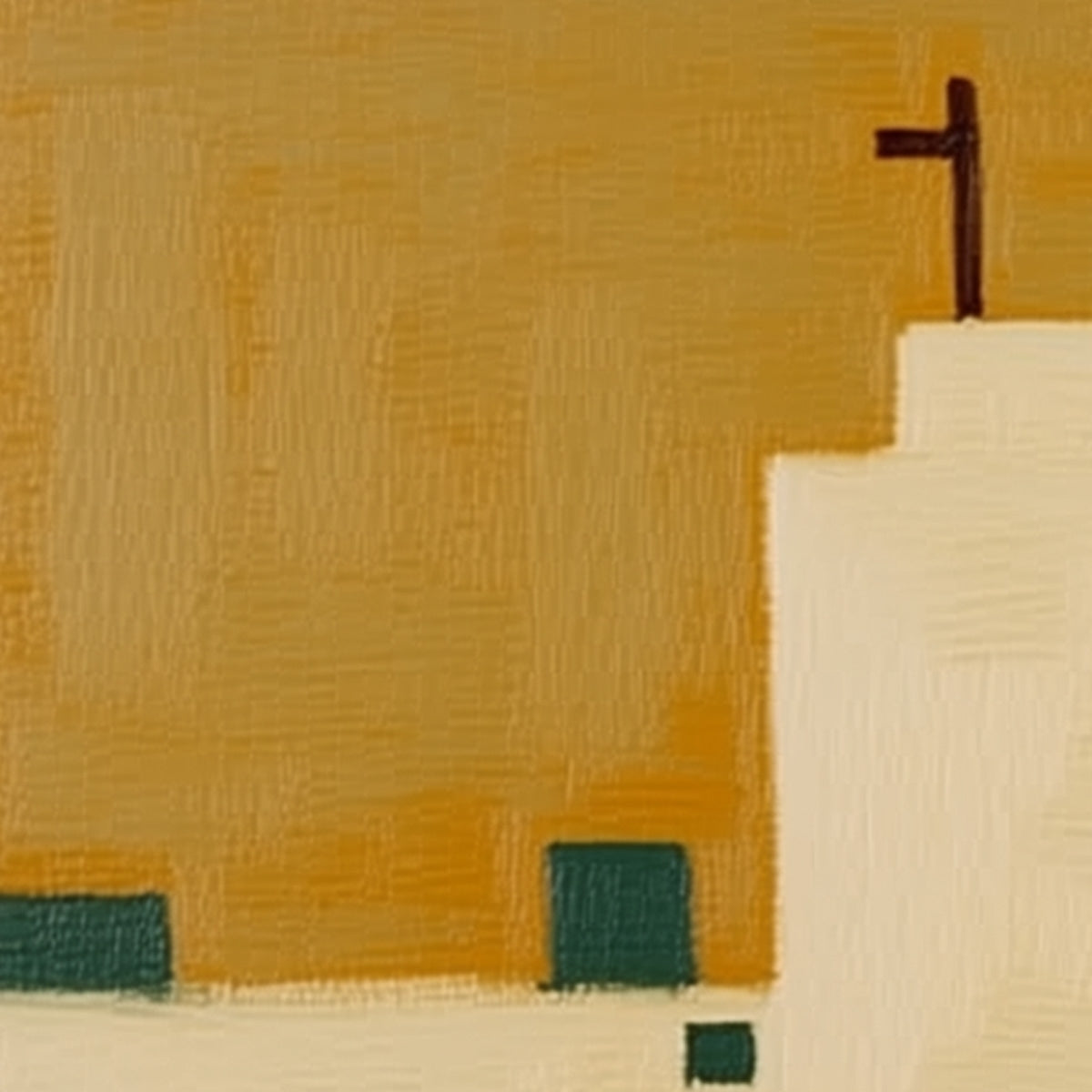 PILGRIM'S PATH: Minimalist Figurative Painting of a Spanish Village Scene - Image 5