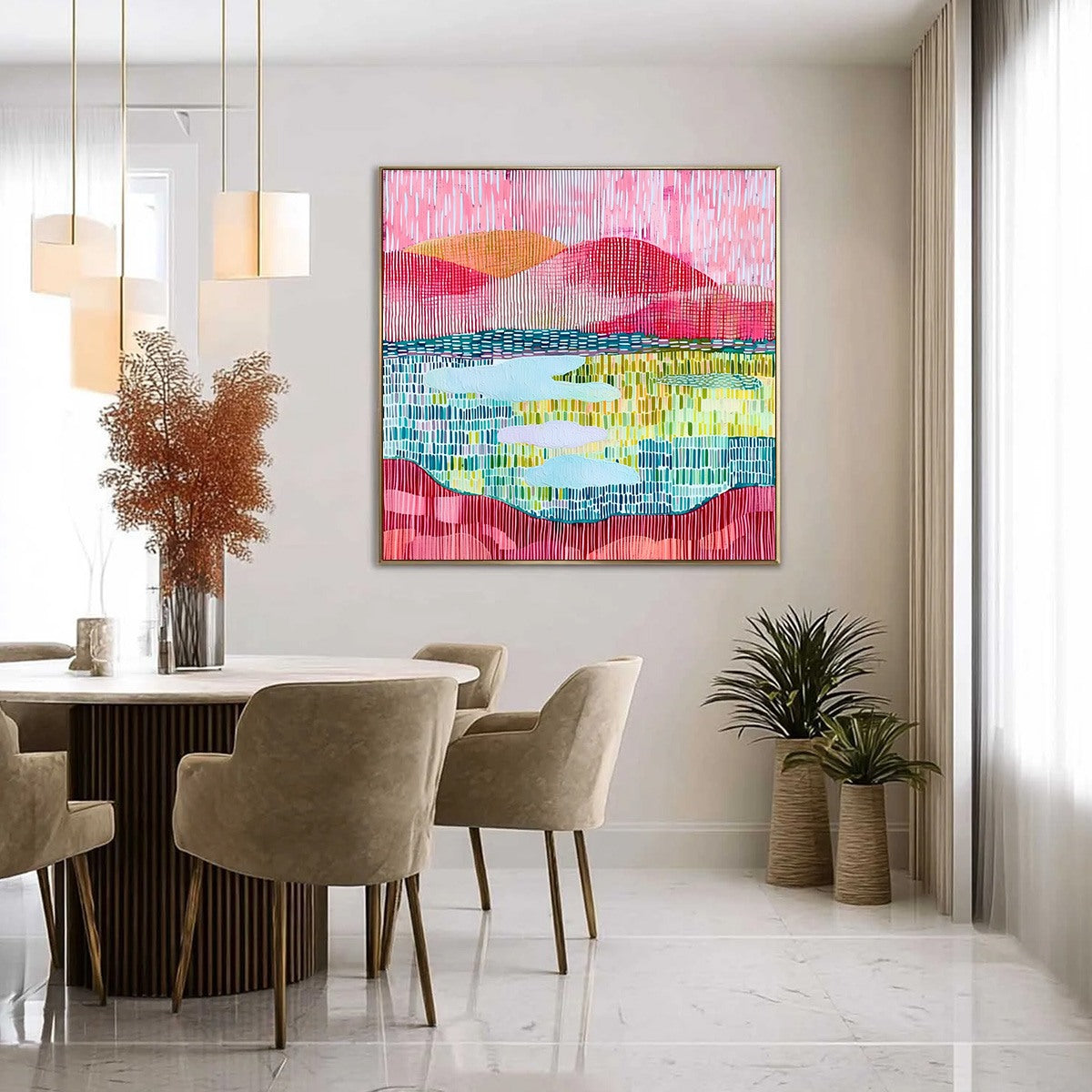 PIXELATED DAWN: Colorful Textured Abstract Landscape Wall Art - Image 4