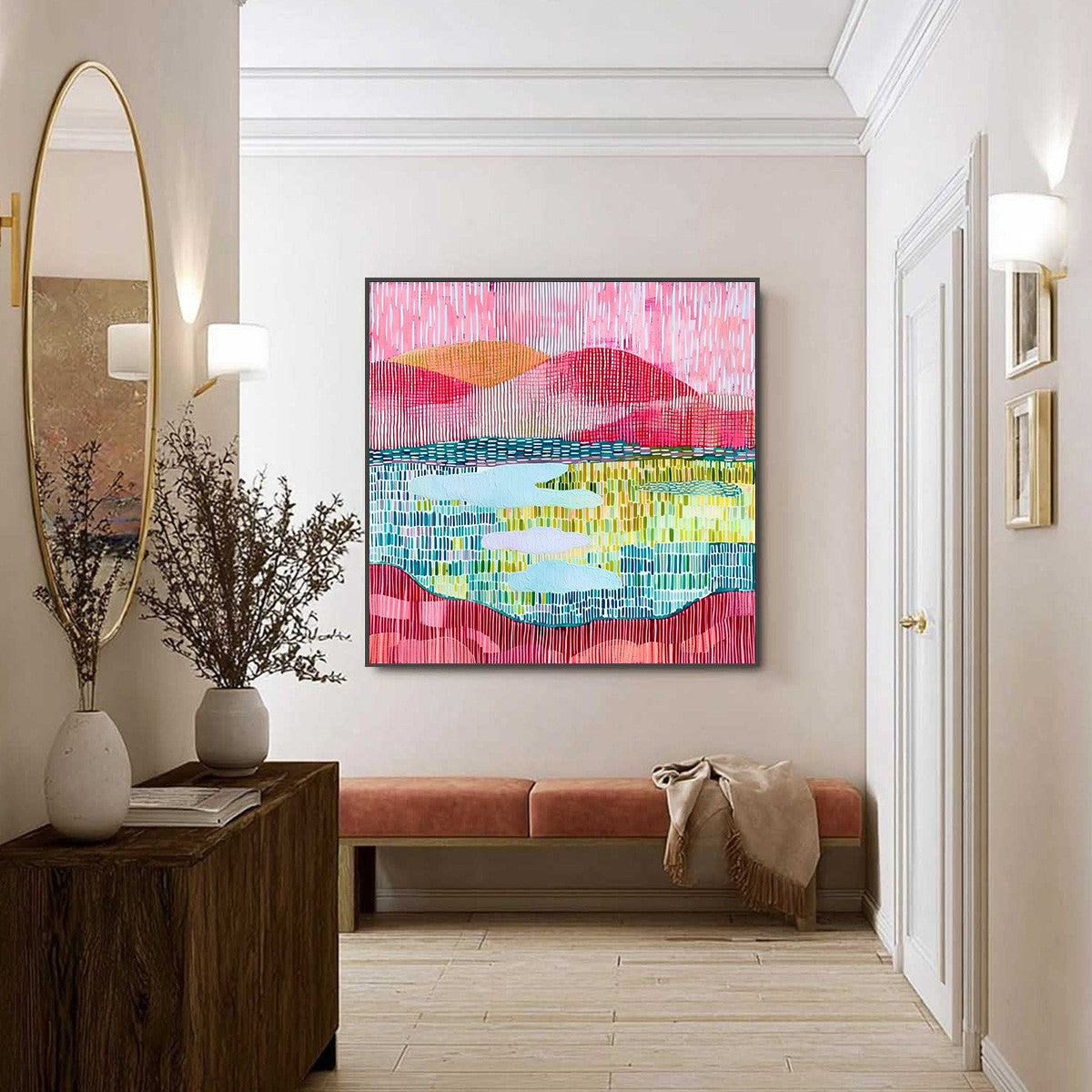 PIXELATED DAWN: Colorful Textured Abstract Landscape Wall Art - Image 6