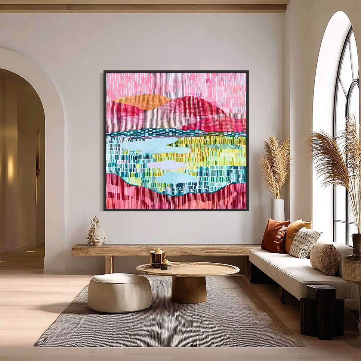 PIXELATED DAWN: Colorful Textured Abstract Landscape Wall Art - Image 2