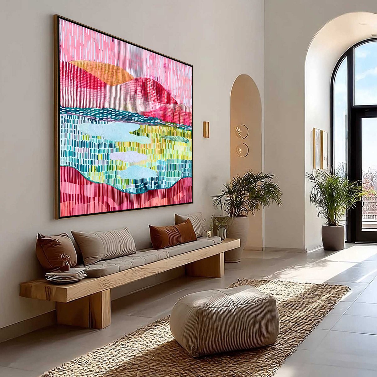 PIXELATED DAWN: Colorful Textured Abstract Landscape Wall Art - Image 7