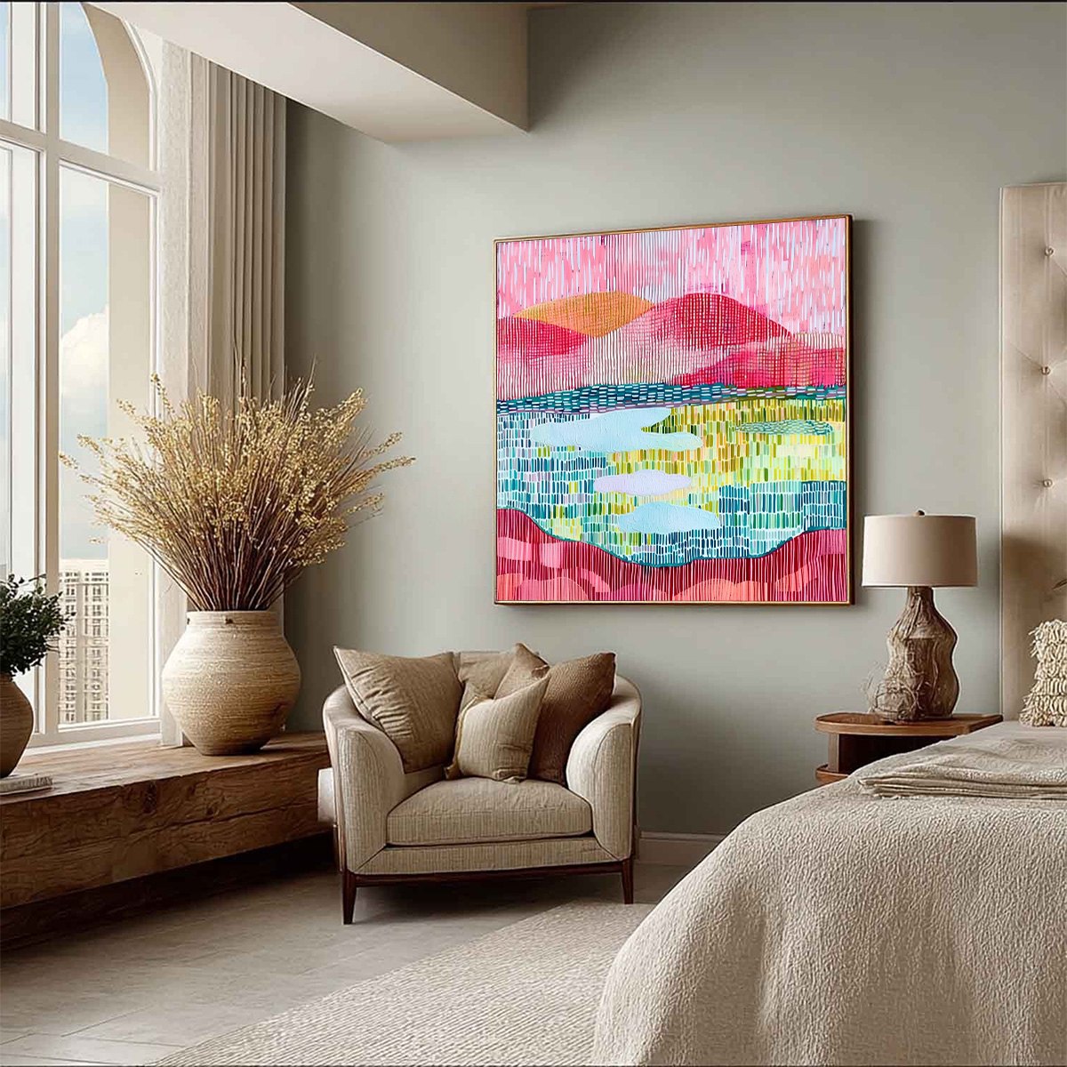 PIXELATED DAWN: Colorful Textured Abstract Landscape Wall Art - Image 8