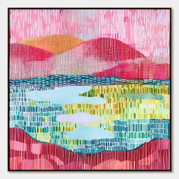 PIXELATED DAWN: Colorful Textured Abstract Landscape Wall Art