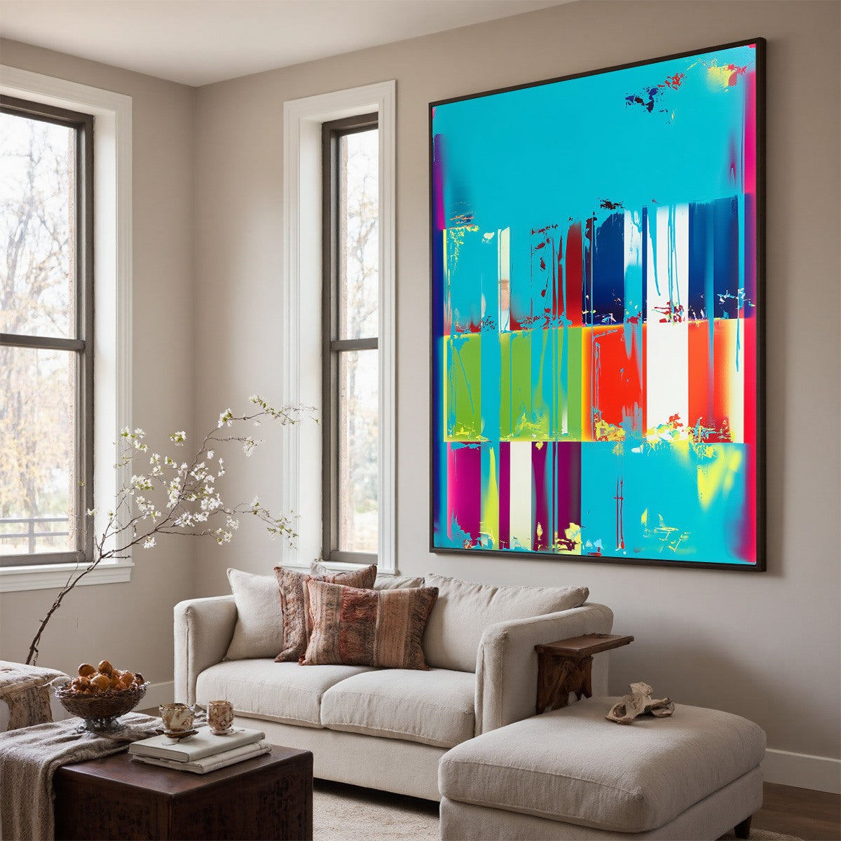 PIXELATED PARADISE: Vibrant Abstract Glitch Art Oil Painting - Image 3