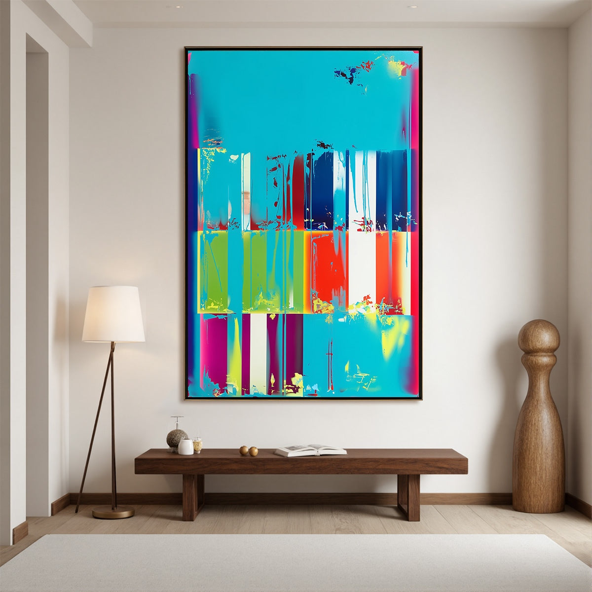 PIXELATED PARADISE: Vibrant Abstract Glitch Art Oil Painting - Image 4