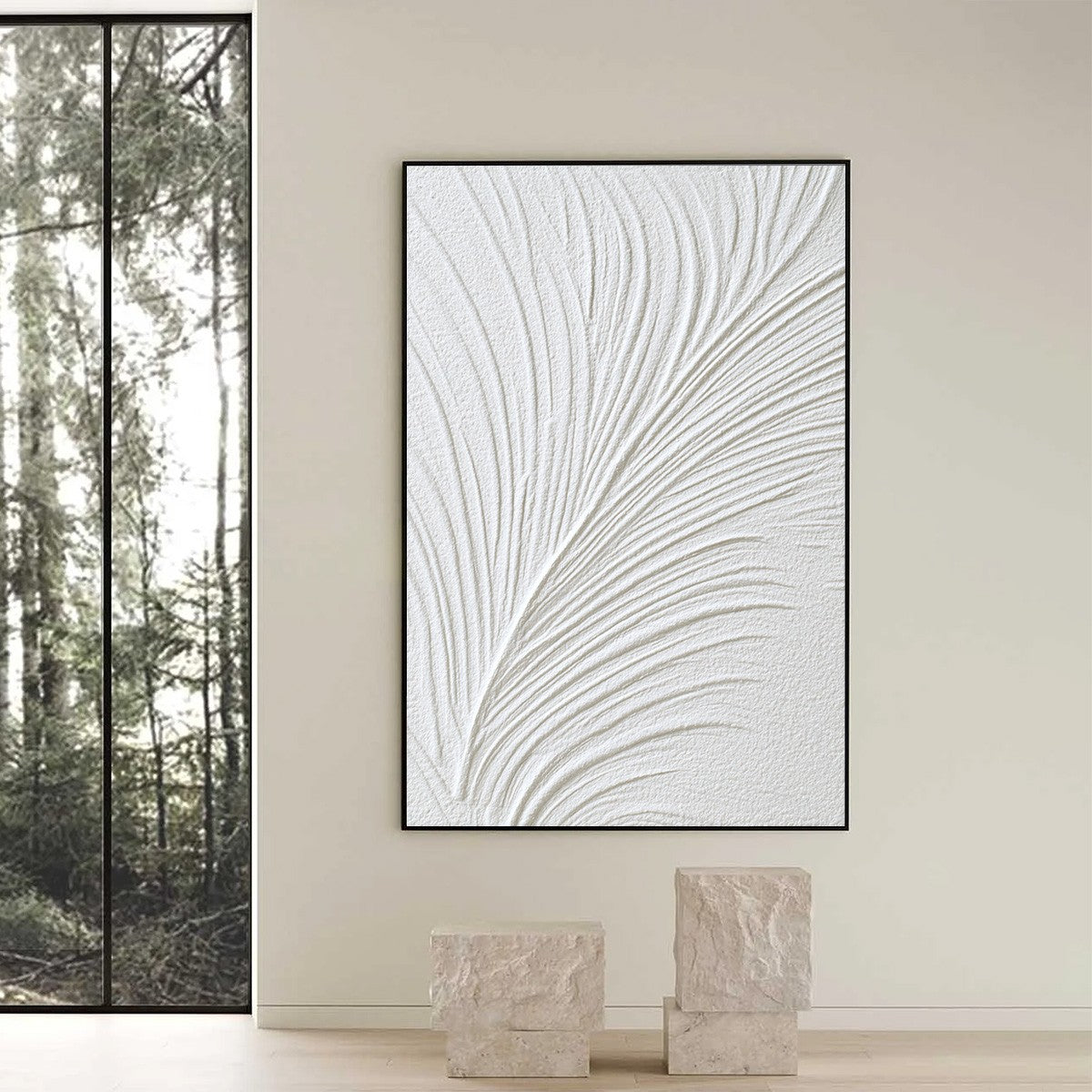 PLUME: Textured Minimalist Wabi Sabi Feather Painting - Image 6