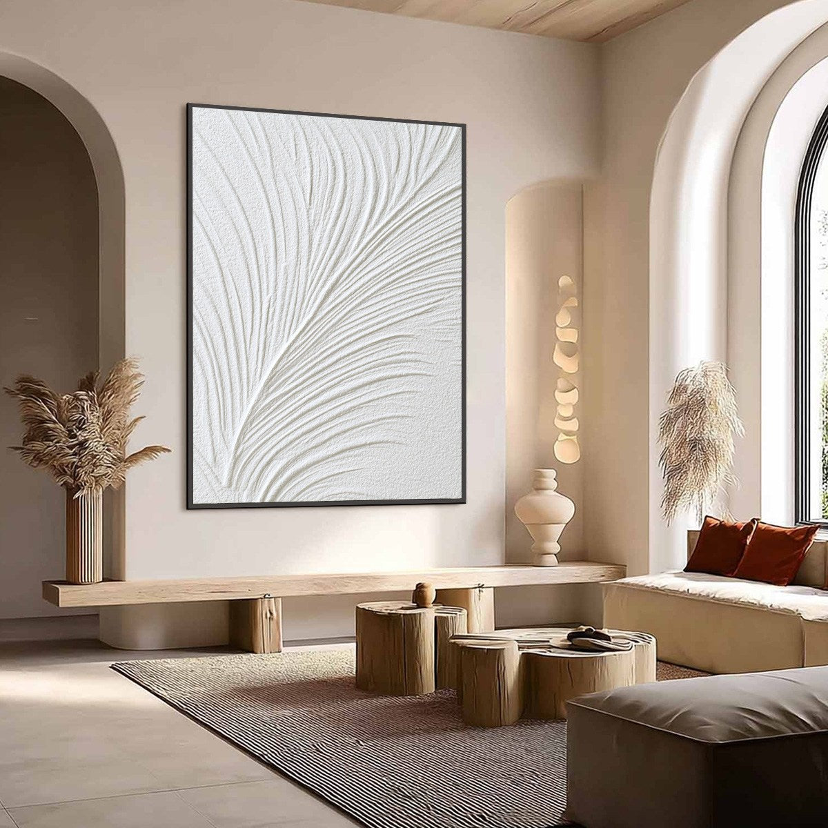 PLUME: Textured Minimalist Wabi Sabi Feather Painting - Image 7