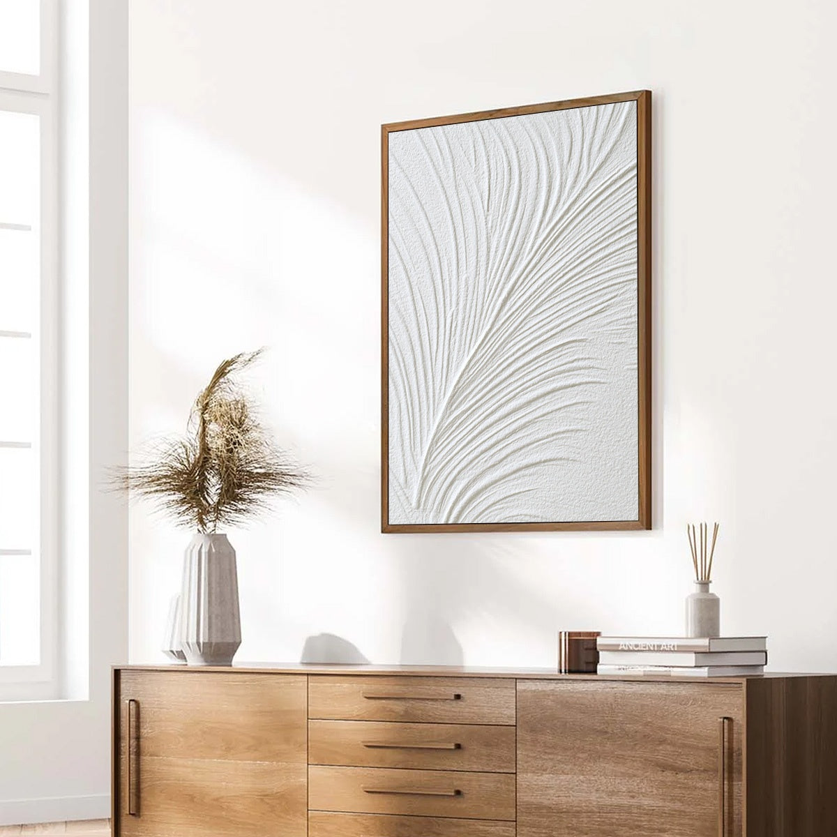 PLUME: Textured Minimalist Wabi Sabi Feather Painting - Image 8