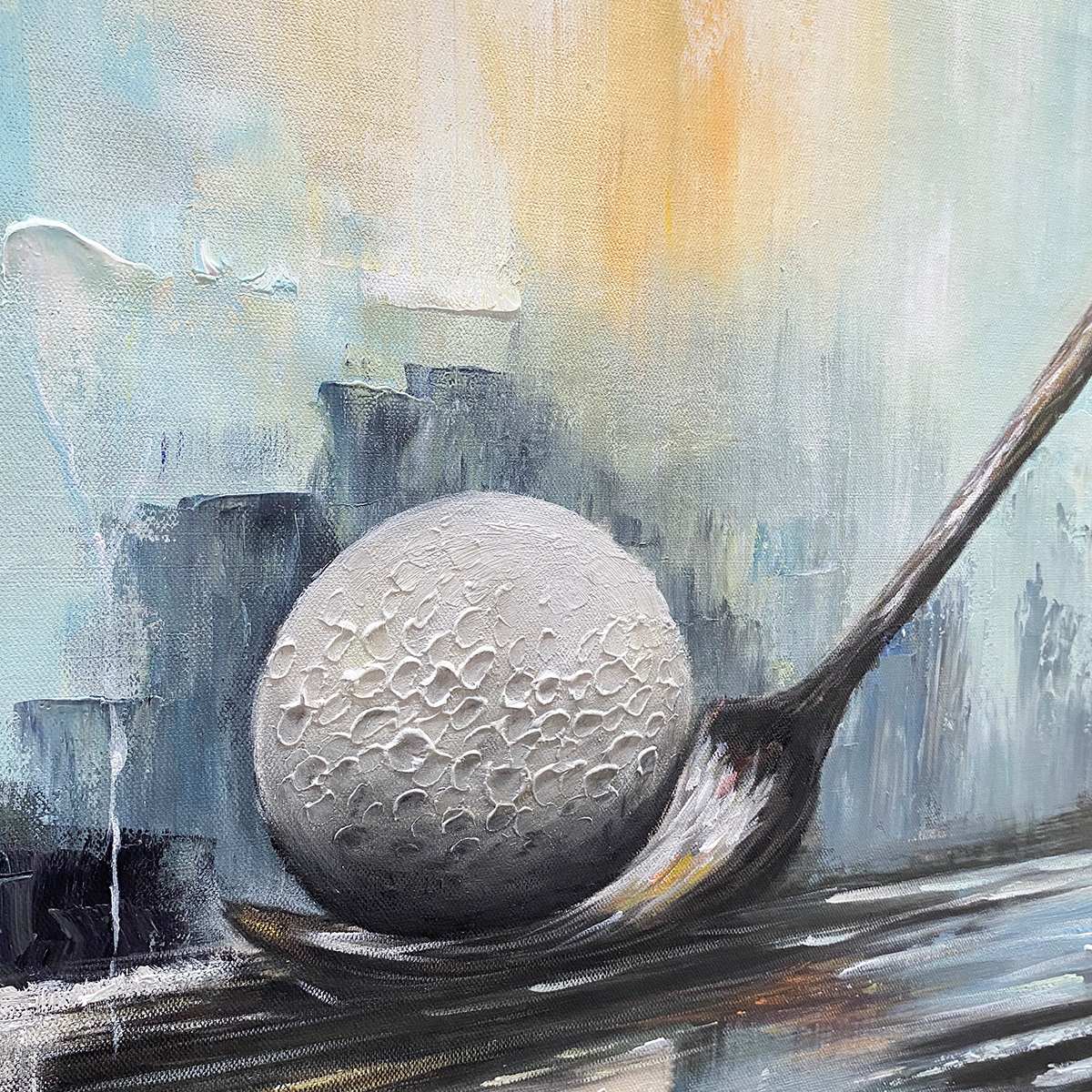 POISED: Textured Minimalist Golf Still Life Oil Painting - Image 5