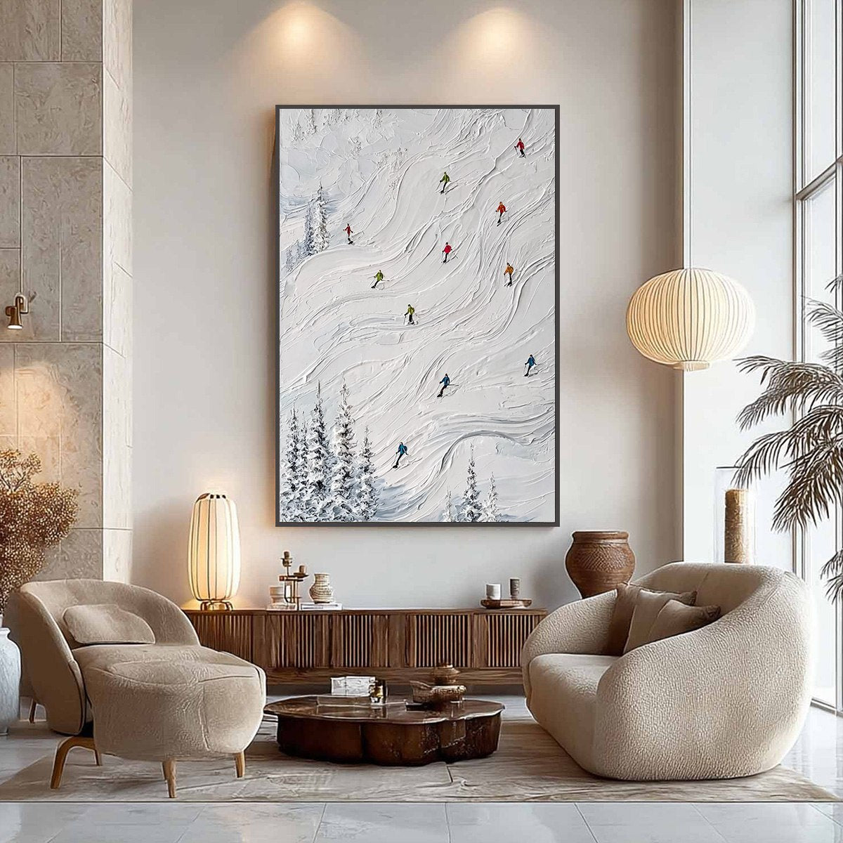 POWDER DAY: Textured Impasto Ski Slope Wall Art - Image 4