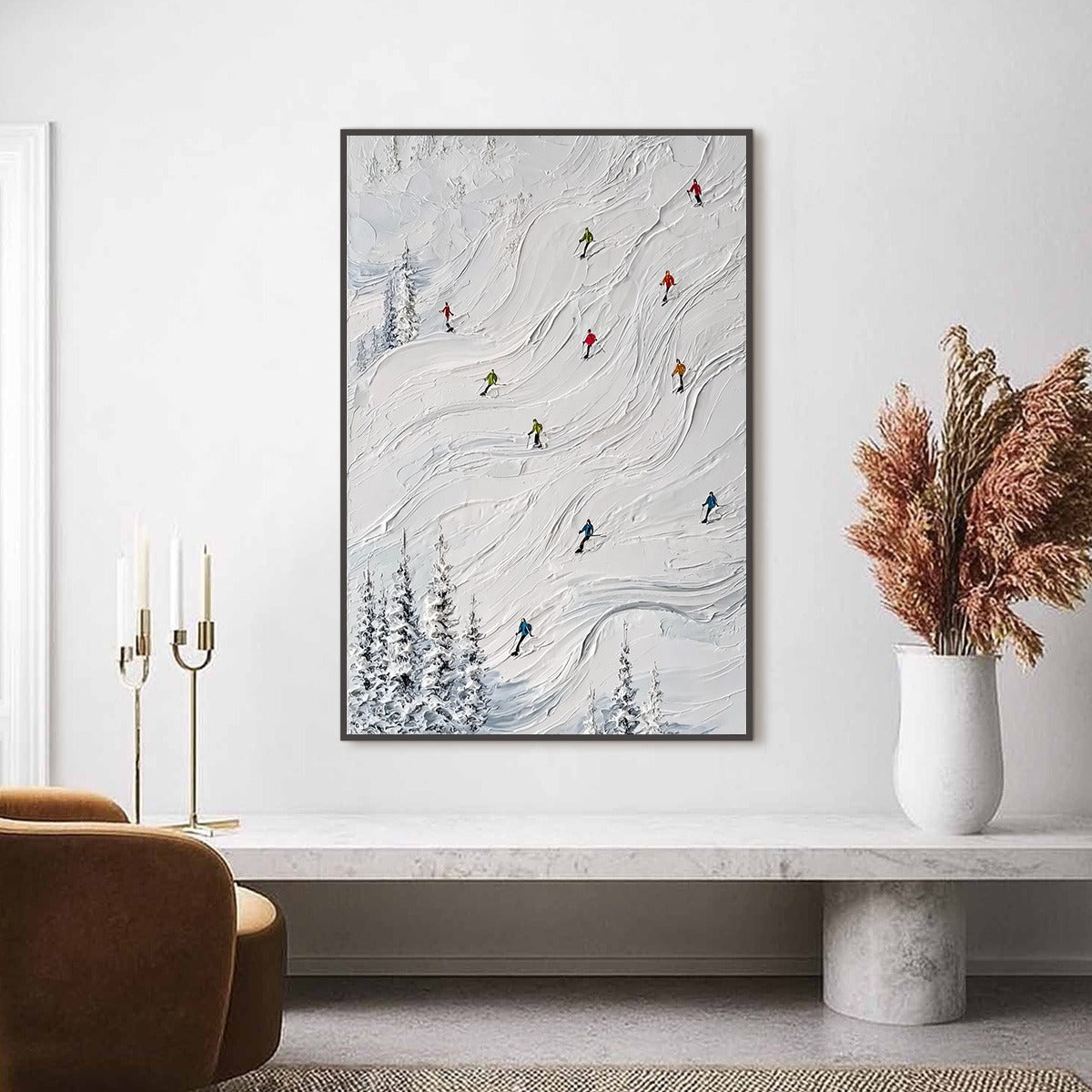 POWDER DAY: Textured Impasto Ski Slope Wall Art - Image 2