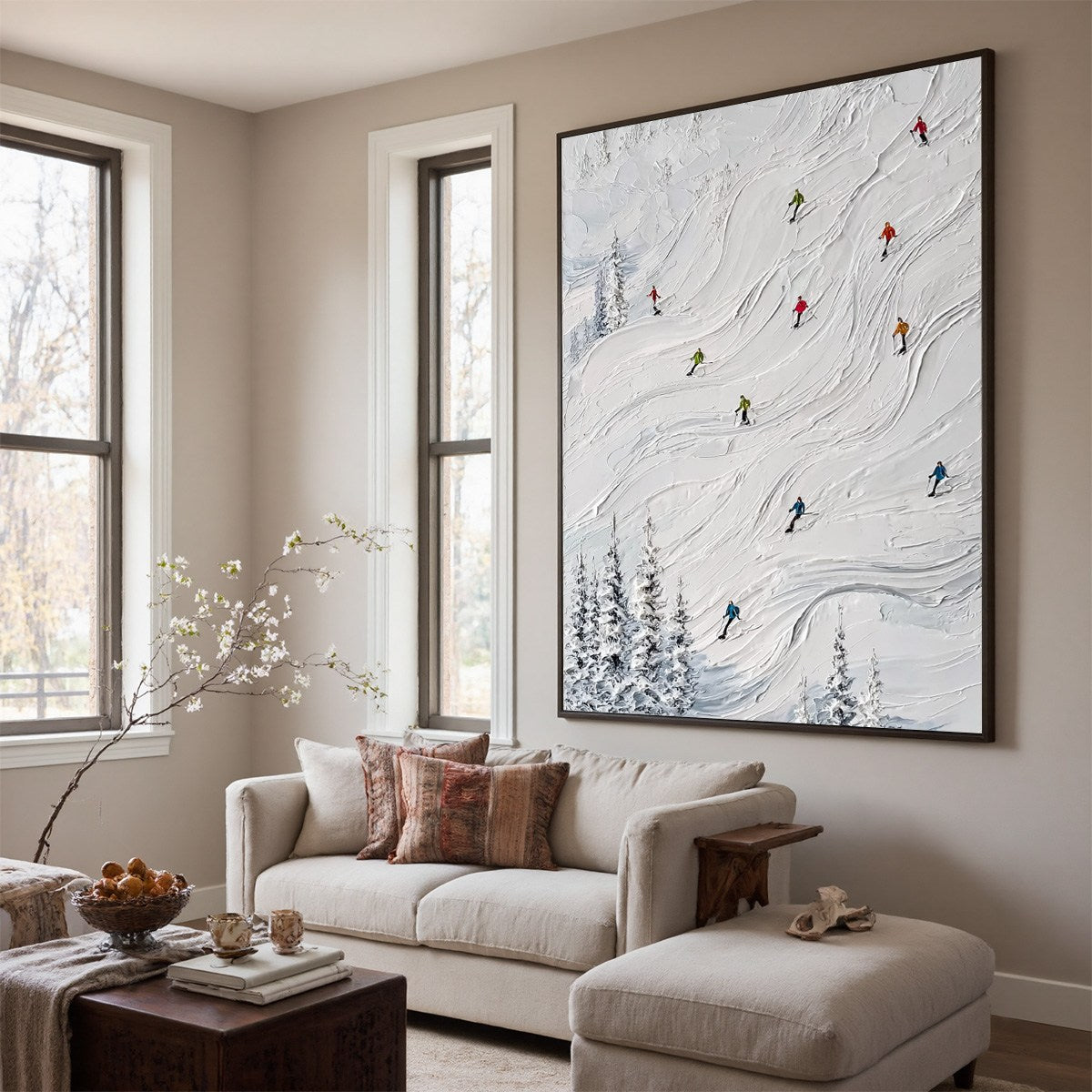 POWDER DAY: Textured Impasto Ski Slope Wall Art - Image 7
