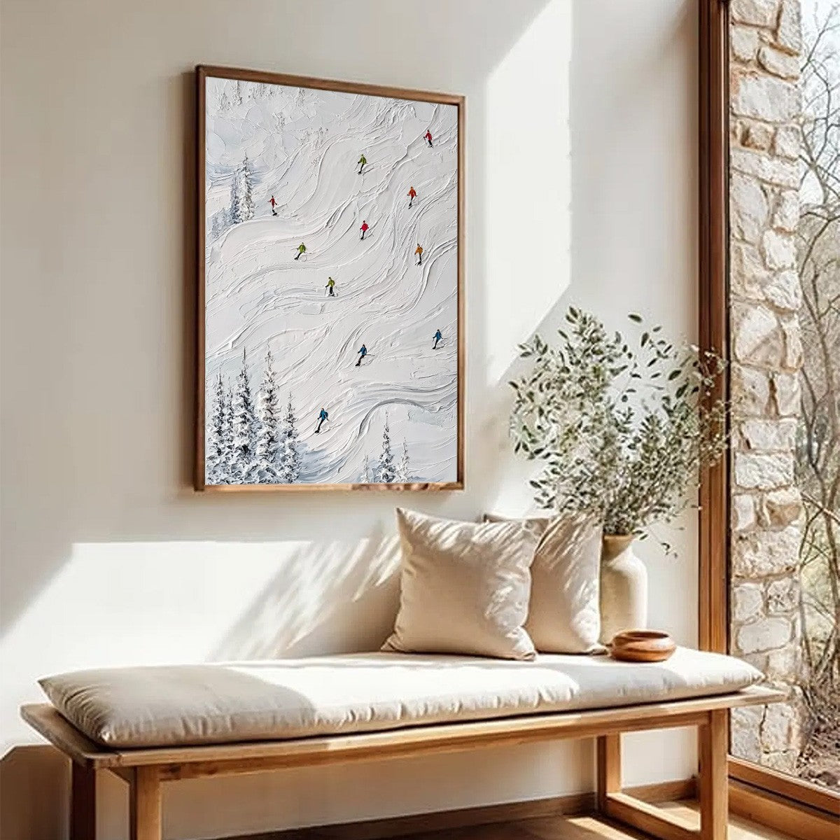 POWDER DAY: Textured Impasto Ski Slope Wall Art - Image 8