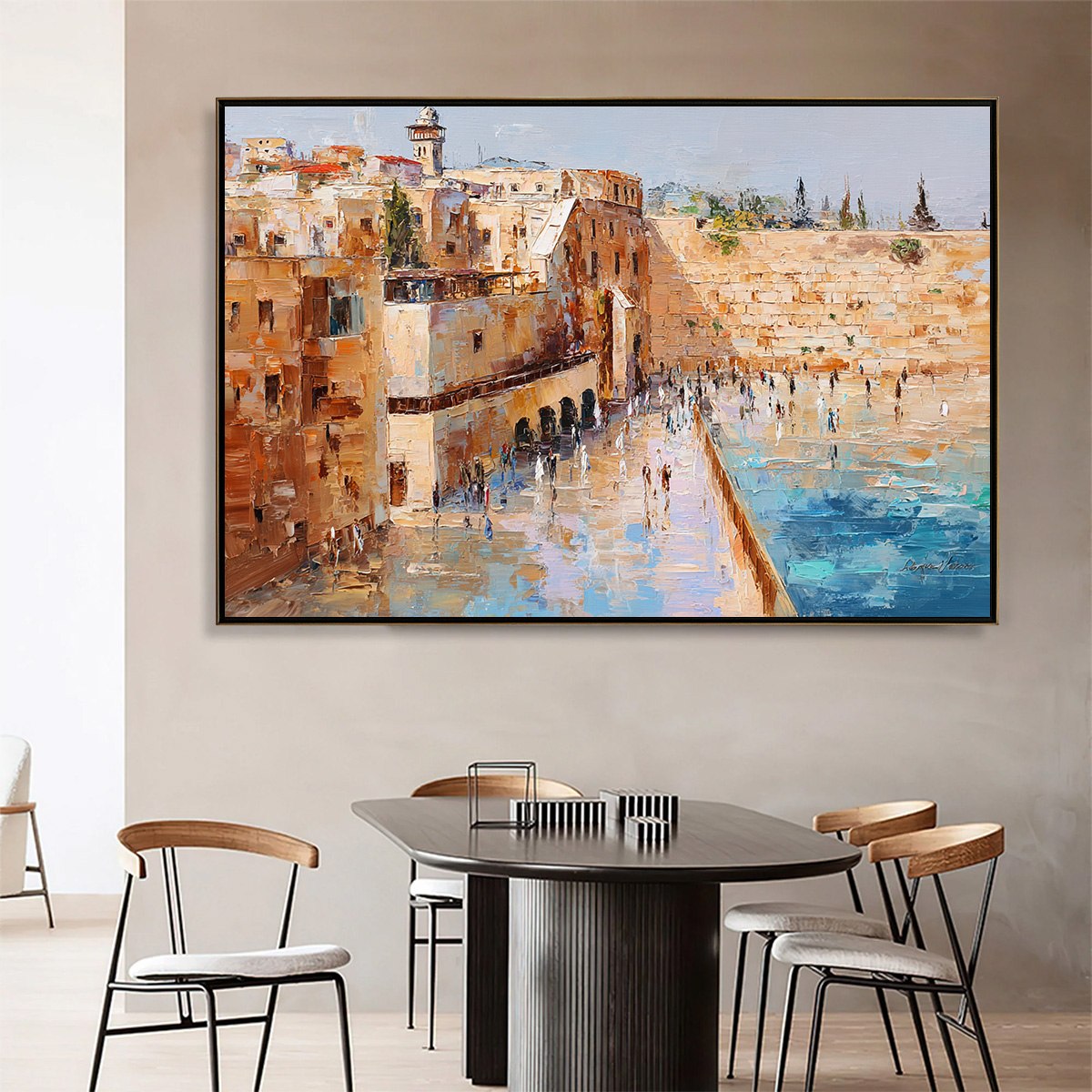 PRAYERS IN OCHRE: Textured Palette Knife Jerusalem Cityscape Painting - Image 2