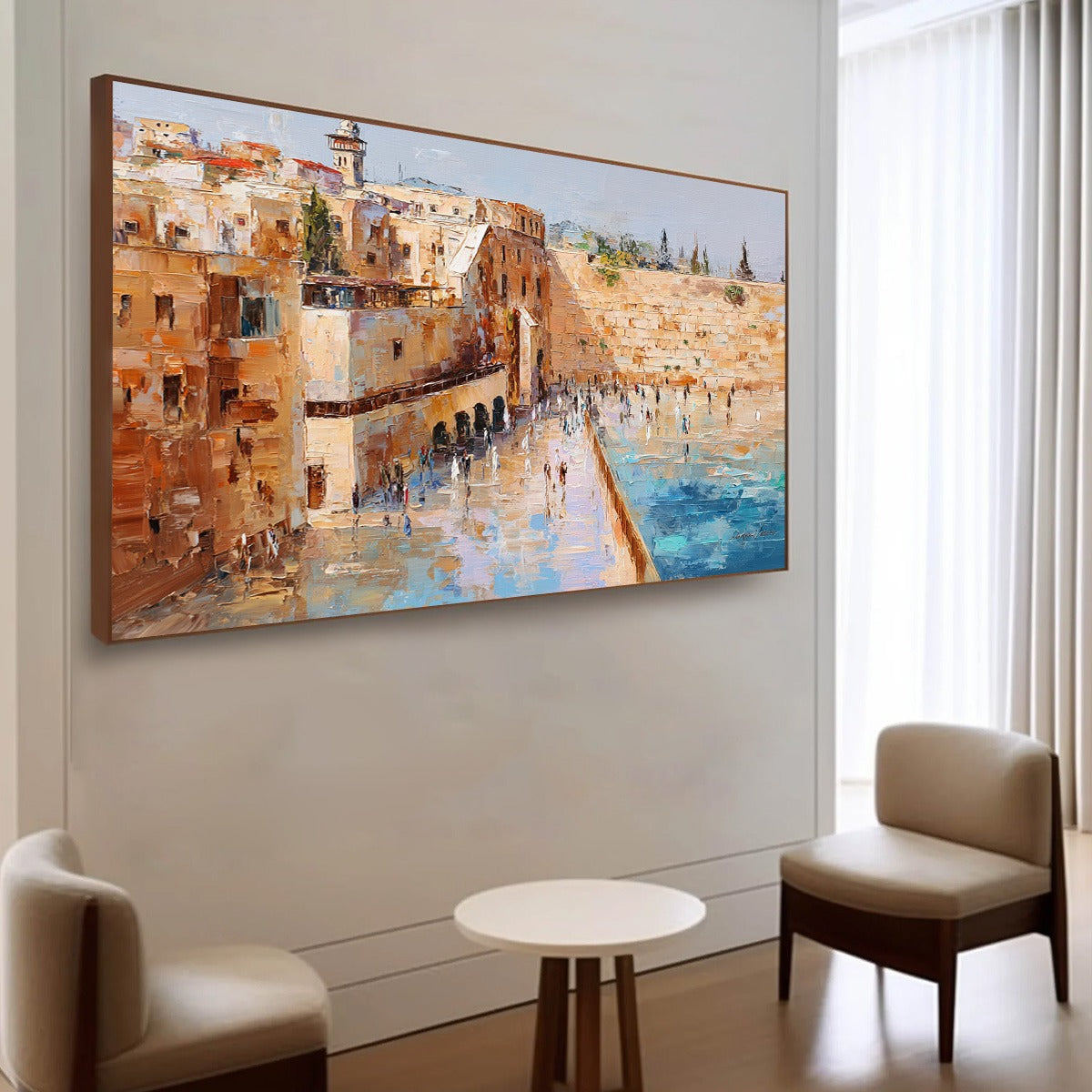 PRAYERS IN OCHRE: Textured Palette Knife Jerusalem Cityscape Painting - Image 7