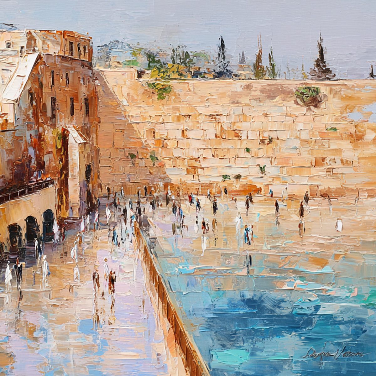 PRAYERS IN OCHRE: Textured Palette Knife Jerusalem Cityscape Painting - Image 3