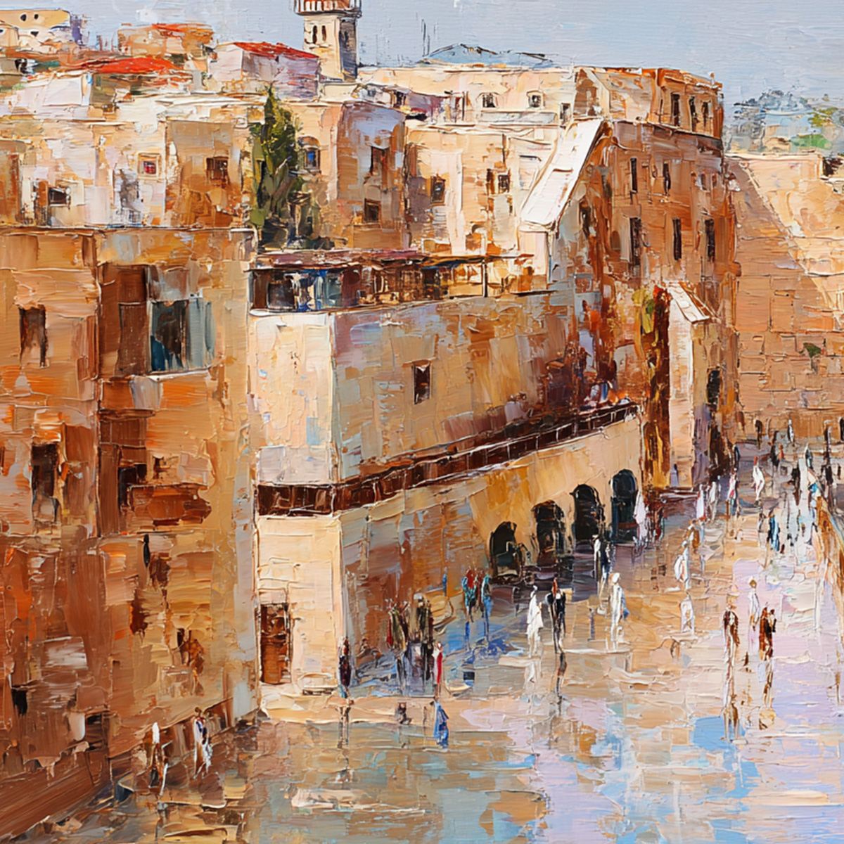 PRAYERS IN OCHRE: Textured Palette Knife Jerusalem Cityscape Painting - Image 5