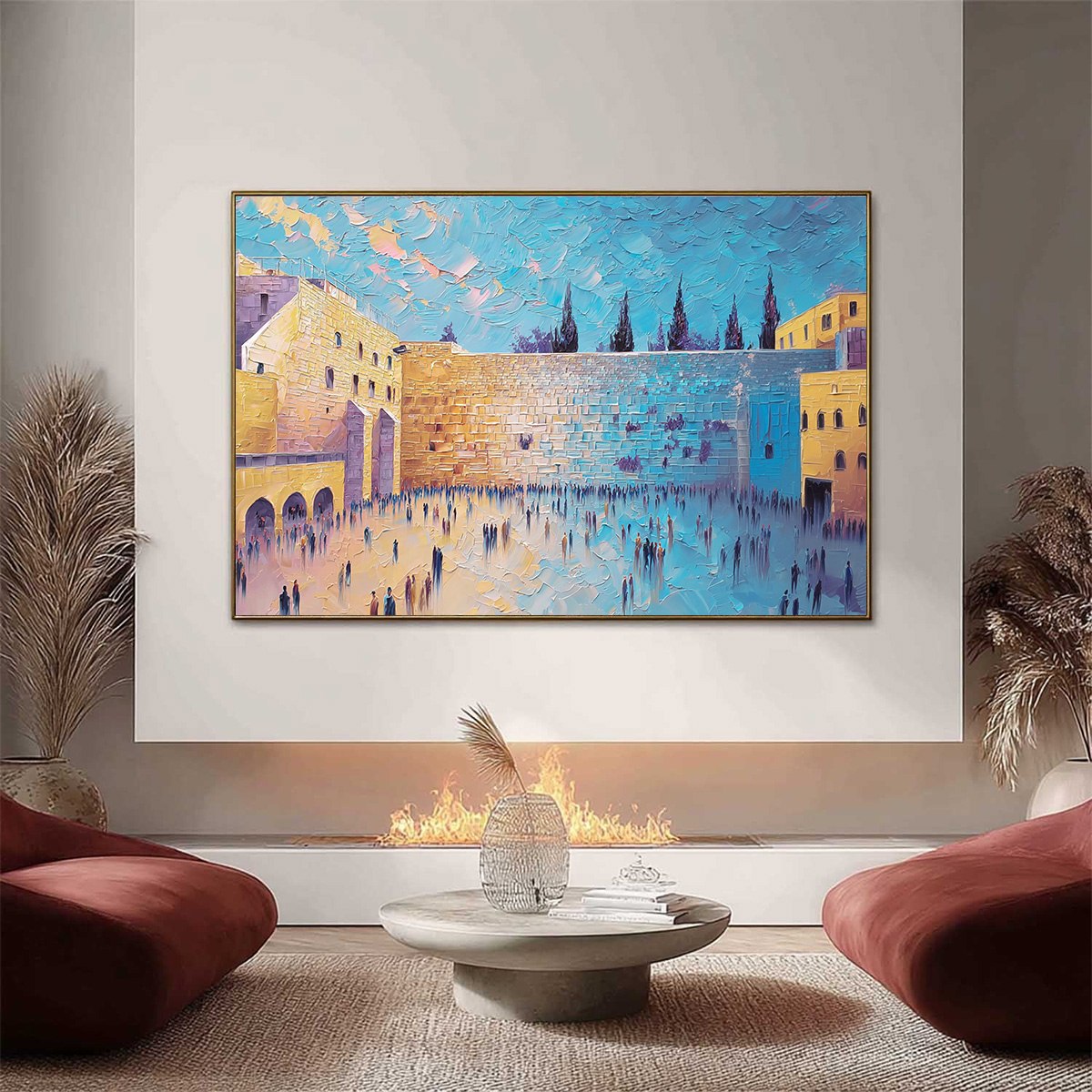 PRAYER'S ECHO: Heavily Textured Impasto Painting of Jerusalem's Western Wall - Image 2
