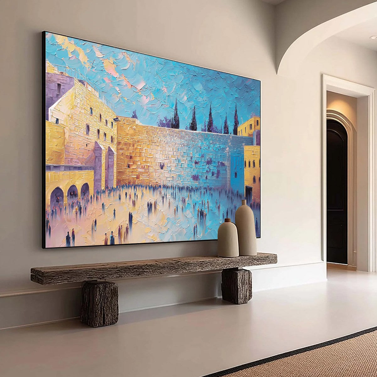 PRAYER'S ECHO: Heavily Textured Impasto Painting of Jerusalem's Western Wall - Image 8