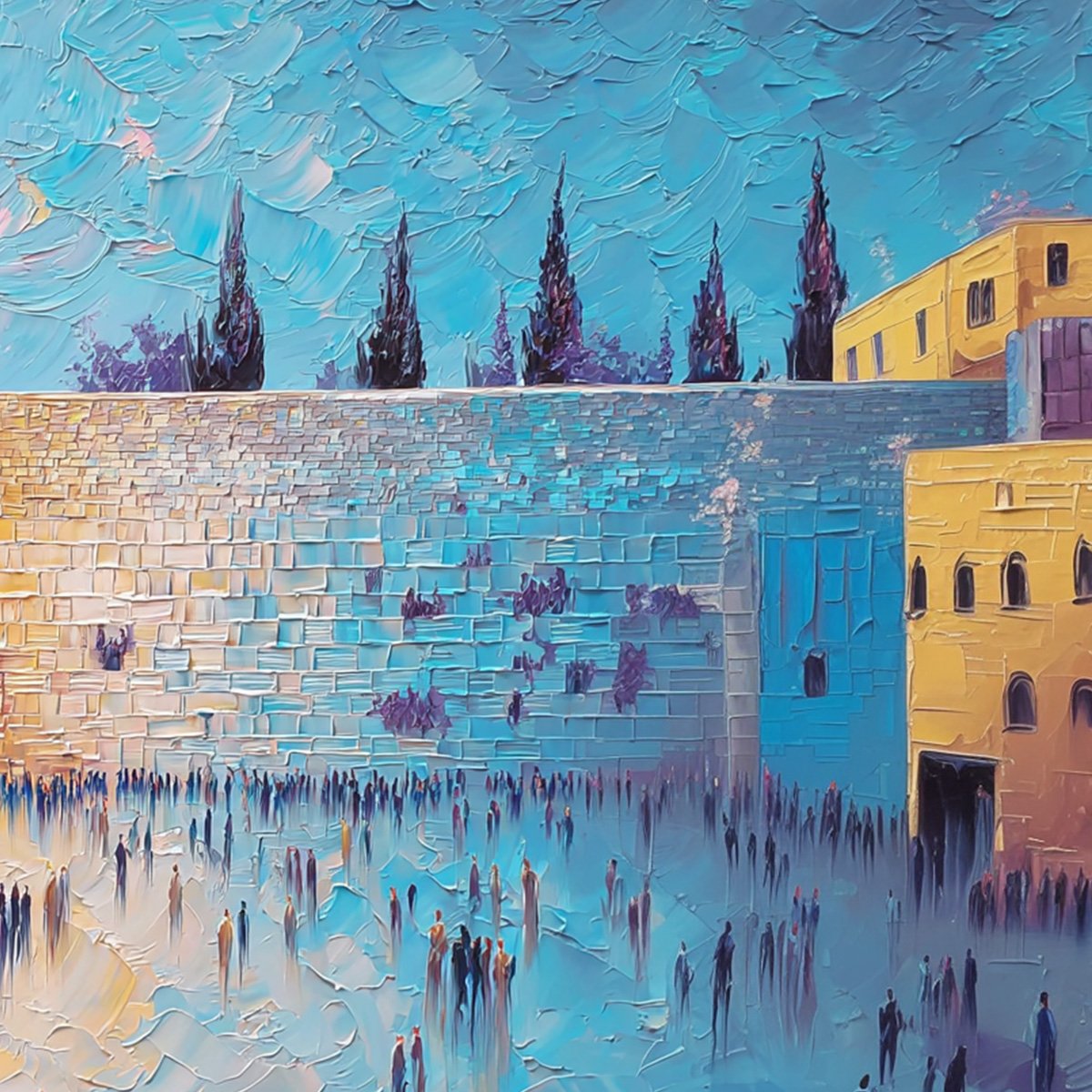 PRAYER'S ECHO: Heavily Textured Impasto Painting of Jerusalem's Western Wall - Image 3