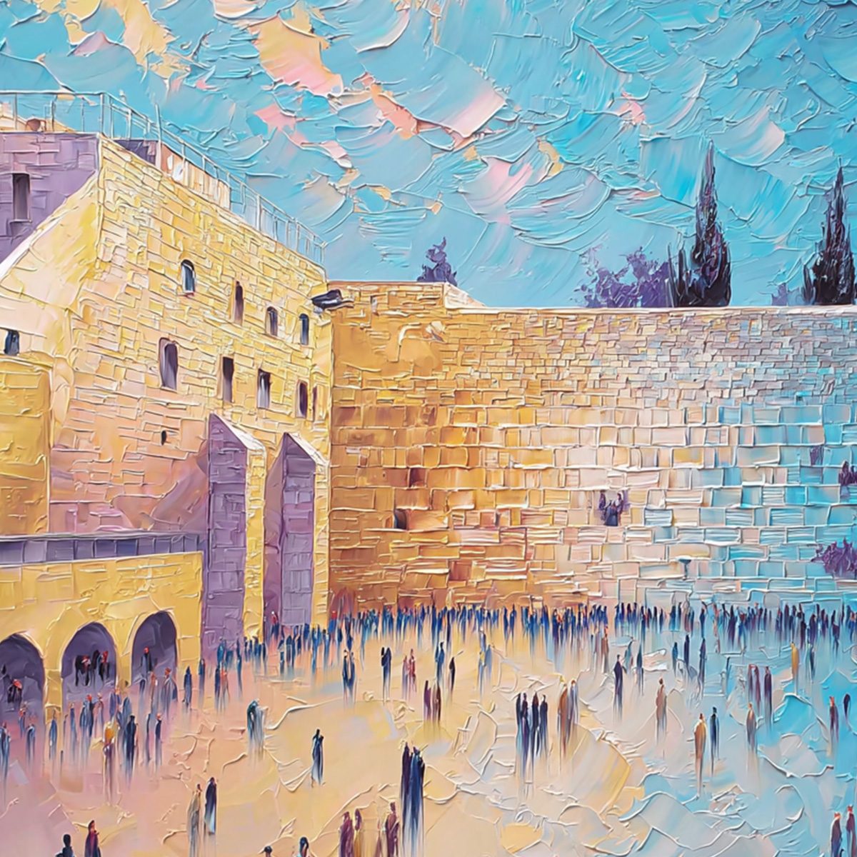 PRAYER'S ECHO: Heavily Textured Impasto Painting of Jerusalem's Western Wall - Image 5