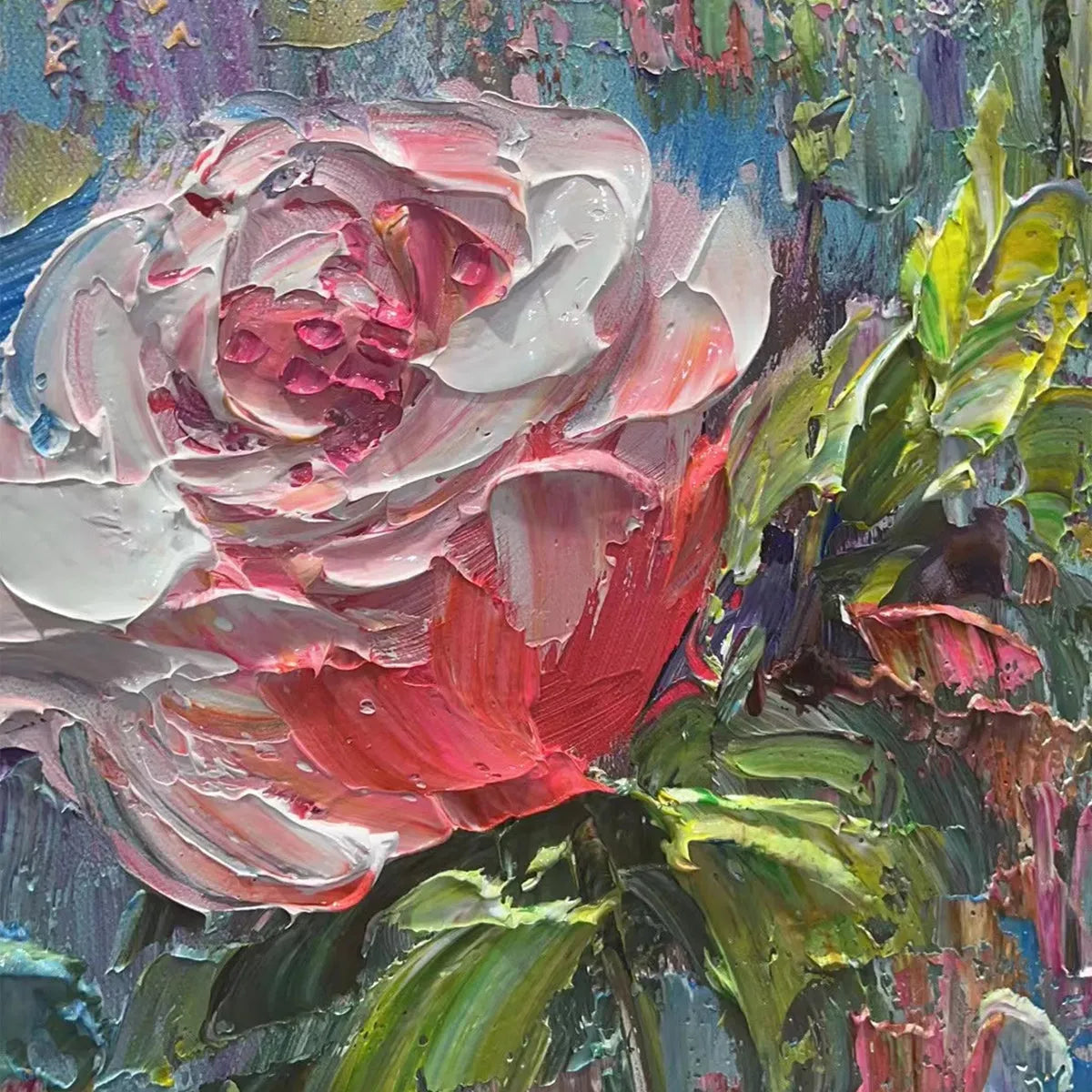 PASTEL ROSE GARDEN: Original Impasto Floral Oil Painting - Image 3
