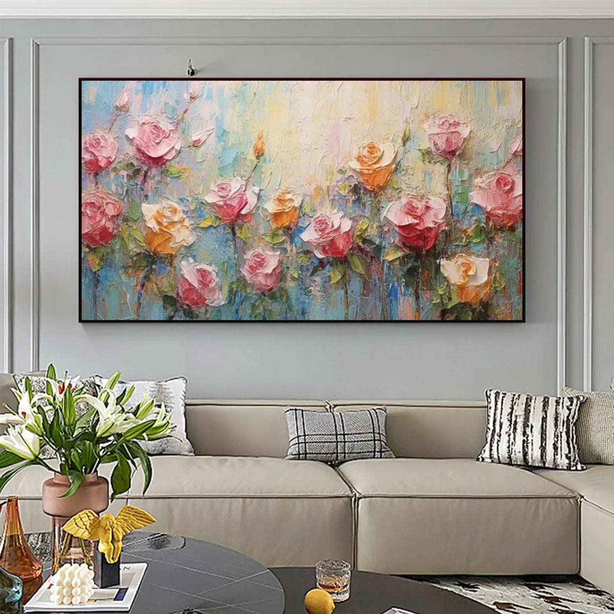 PASTEL ROSE GARDEN: Original Impasto Floral Oil Painting - Image 5