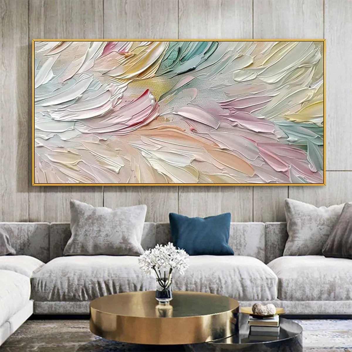 PASTEL DREAM: Textured Abstract Painting in Soft Hues, Horizontal Wall Art - Image 2