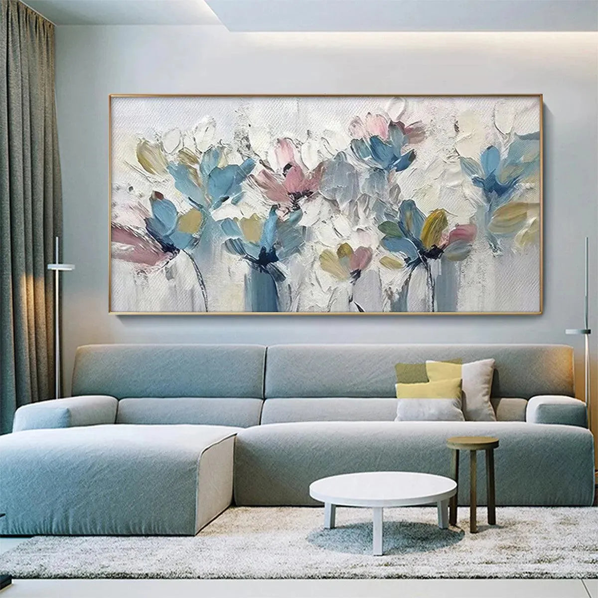PASTEL DREAM: Textured Floral Painting, Pastel Flower Wall Art, Panoramic Canvas, Impressionist Decor - Image 8