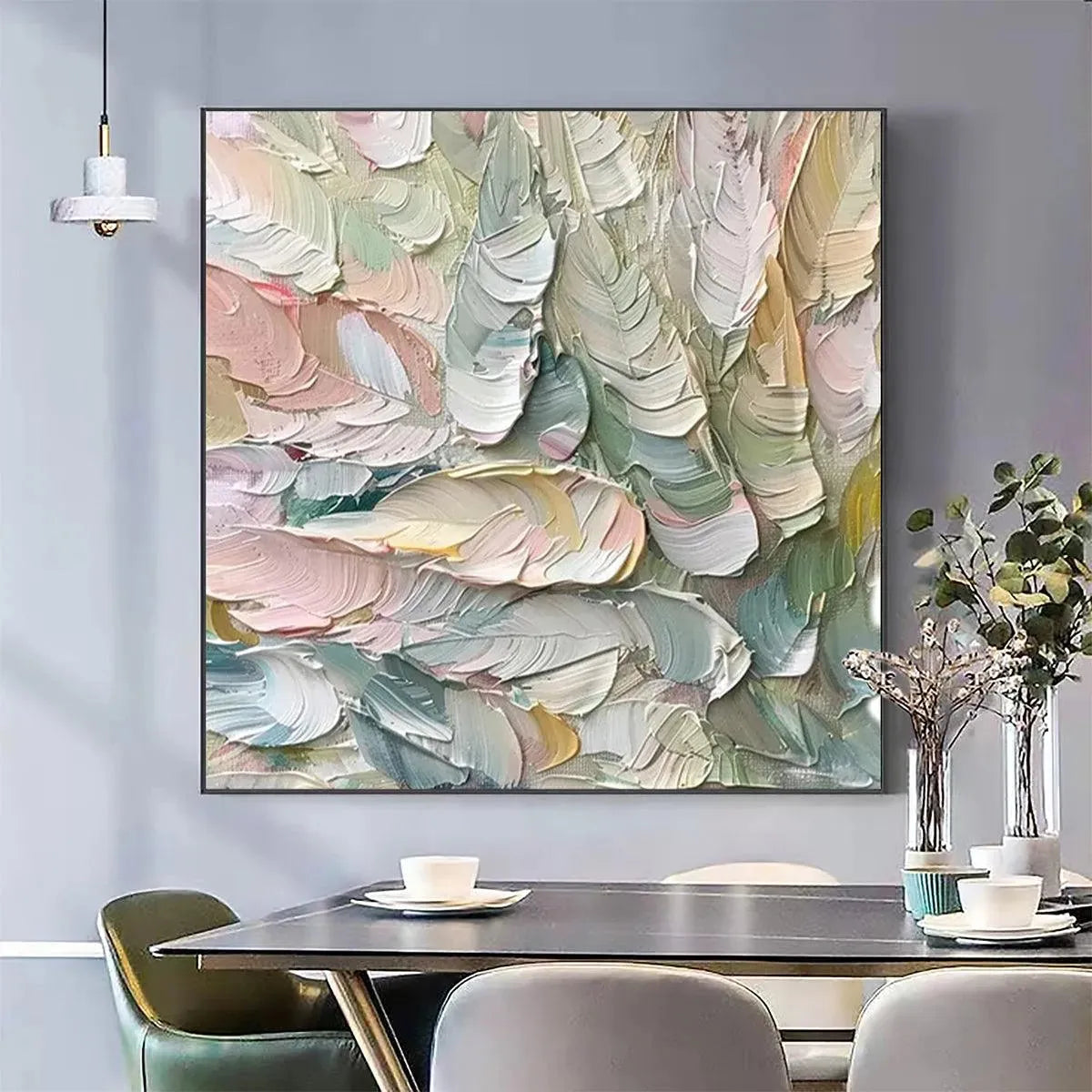 PASTEL FEATHERS: Textured Abstract Painting, Impasto Wall Art, Square Canvas, Dreamy Decor - Image 2