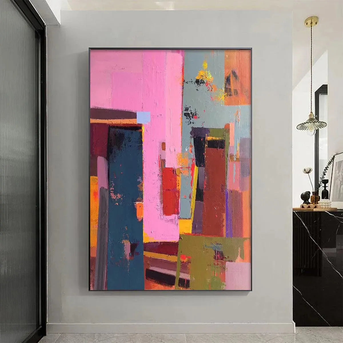 PINK CITY ABSTRACT: Colorful Abstract City Painting, Vertical Wall Art - Image 10