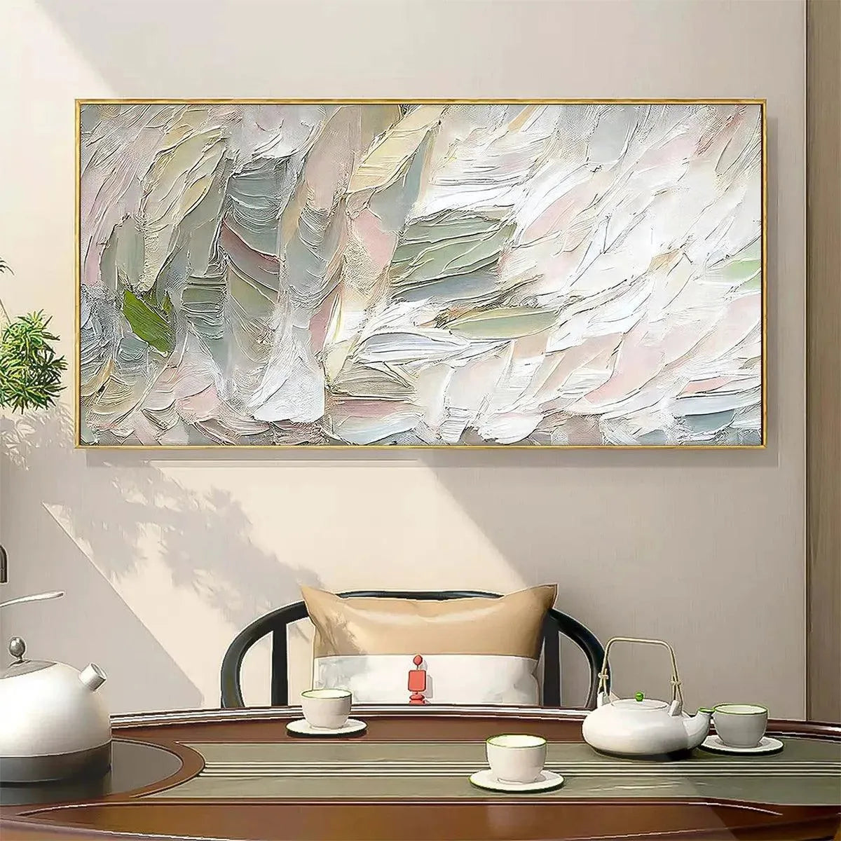 PINK WHISPERS: Textured Abstract Painting in Pink and Green - Image 10